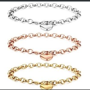 Stainless Steel Chain Link Heart Charm Bracelet